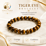 Pyrite World Tiger Eye Bracelet | Natural Tiger Eye Stone Beaded Bracelet for Courage, Protection, Confidence, Positive Energy & Daily Wear
