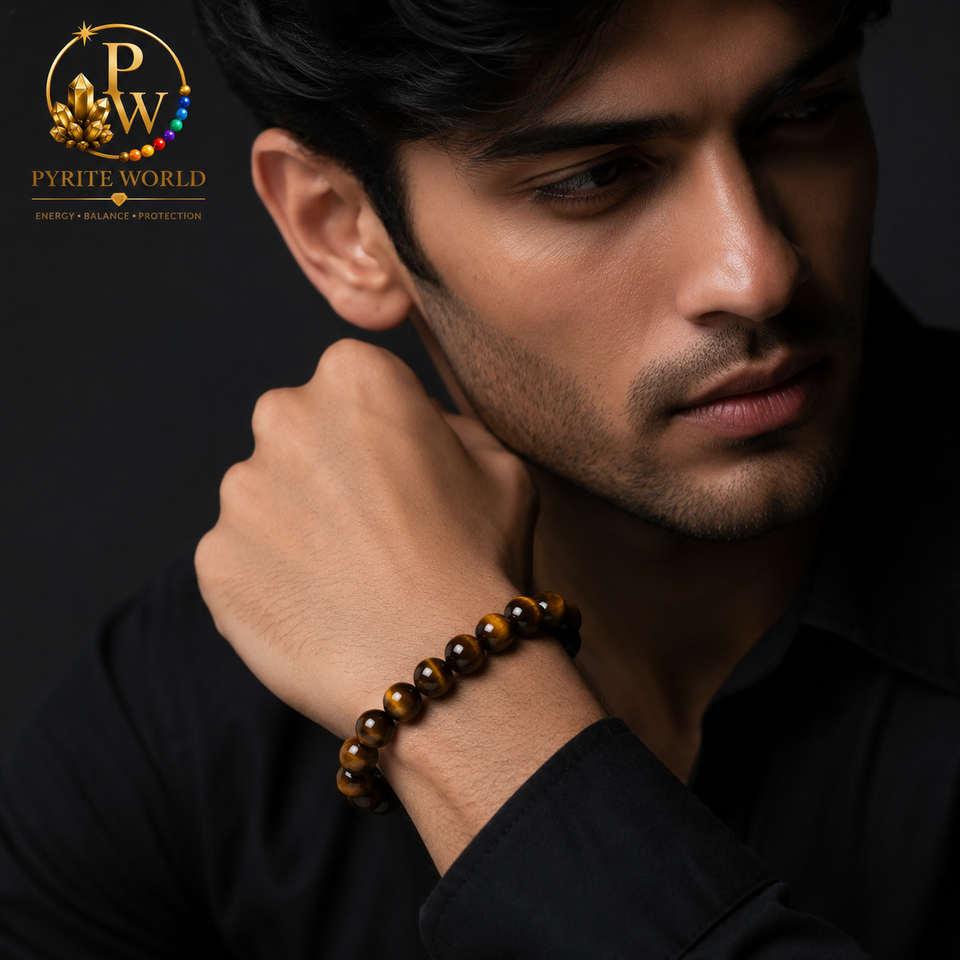 Pyrite World Tiger Eye Bracelet | Natural Tiger Eye Stone Beaded Bracelet for Courage, Protection, Confidence, Positive Energy & Daily Wear