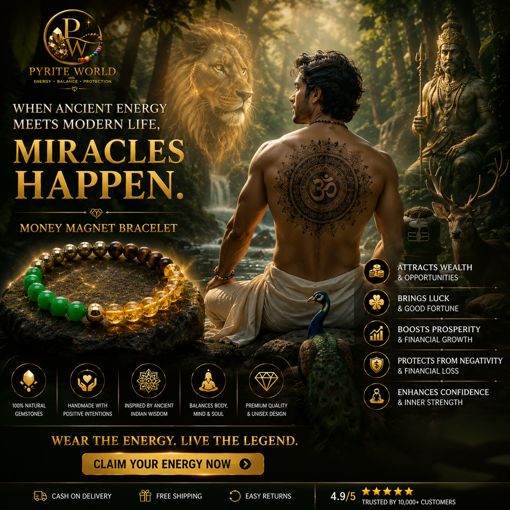Pyrite World Money Magnet Bracelet for Men & Women | Natural Citrine, Pyrite, Green Aventurine, Tiger Eye & Golden Pyrite Crystal Beaded Bracelet | Wealth, Prosperity, Success, Positive Energy & Gift