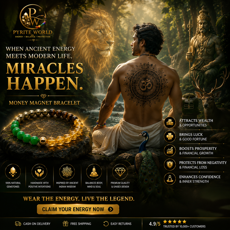 Pyrite World Money Magnet Bracelet for Men & Women | Natural Citrine, Pyrite, Green Aventurine, Tiger Eye & Golden Pyrite Crystal Beaded Bracelet | Wealth, Prosperity, Success, Positive Energy & Gift