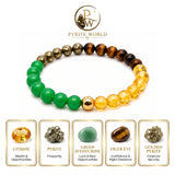 Pyrite World Money Magnet Bracelet for Men & Women | Natural Citrine, Pyrite, Green Aventurine, Tiger Eye & Golden Pyrite Crystal Beaded Bracelet | Wealth, Prosperity, Success, Positive Energy & Gift