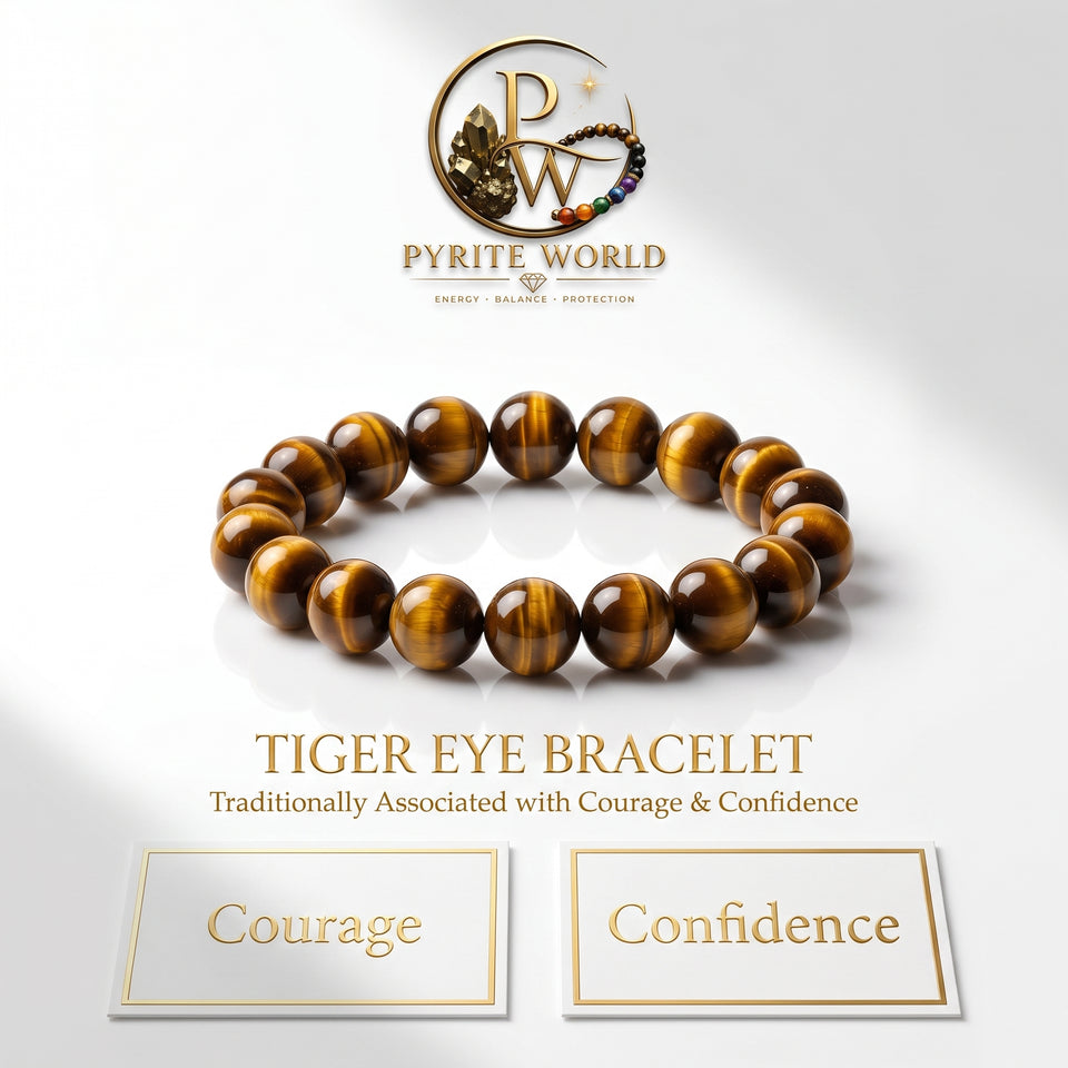 Pyrite World Tiger Eye Bracelet | Natural Tiger Eye Stone Beaded Bracelet for Courage, Protection, Confidence, Positive Energy & Daily Wear